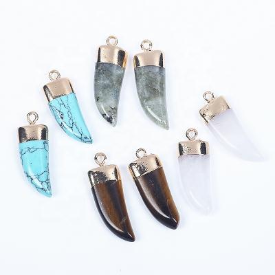 China Natural Stone Pendant Necklace CLASSIC Jade Quartz Healing Jewelry Crystal Charm Tusk Pendant Custom Made for sale