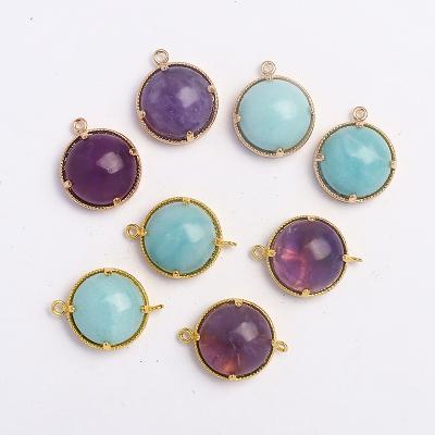 China Wholesale TRENDY Amazonite Round Double Hole Gold Plated DIY Shell Pendant Necklace Accessories Single for sale