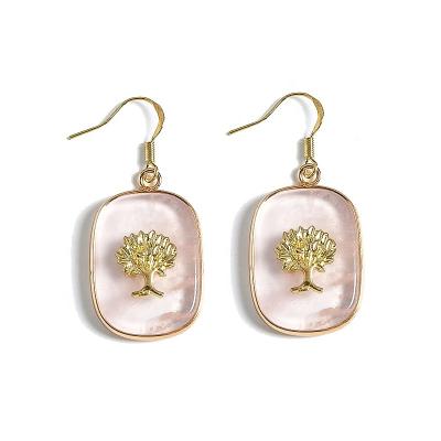 China TRENDY Rose Quartz Natural Stone Pink Jewelry Crystal Gemstone Earrings Sets Designer Earrings For Women for sale