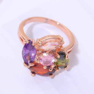 China TRENDY Shiny Cubic Zircon Multi Garnet Peridot Morganite Flower Gemstone Ring For Engagement Party Jewelry Women Gift for sale