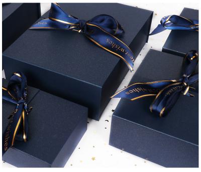 China Recyclable Luxury Black Double Open Bow Ribbon Rectangle Present Gift Box Dress Cardboard Boxes With Lid for sale