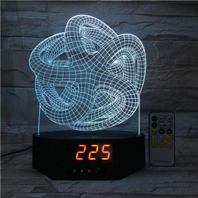 China Christmas Gift Abstract Design 3d Effect Time Clock Base Lamp Led RGB 7 Colors Changing Remote Funtion Indoor Decoration for sale