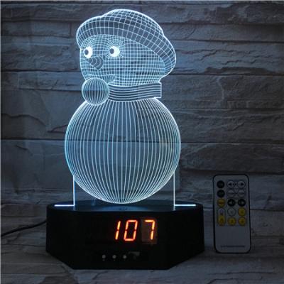 China Christmas Gift Illusion Design Lovely Snowman 3d Controller Funtion Clock Base Remote Lamp Toy Lamp For Kids Room for sale