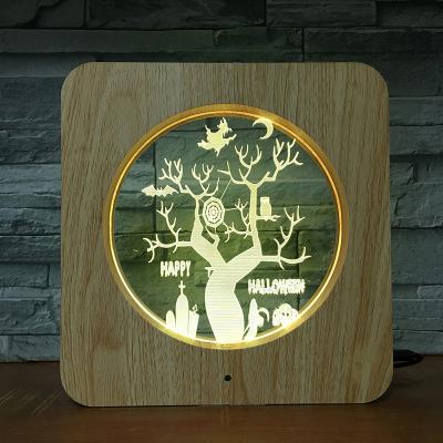 China Lovely Christmas Tree Gift Frame 3D Visual Night Light USB Cable Power 7 Wood Grain Base USB Cable Colors Changing Available For Bedroom Lighting for sale