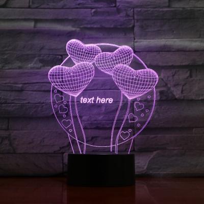 China KS 3D 1378 modern valentines gift HEART BALLOONS 3D ILLUSION LAMP 7 colors changing touch switch 3d night light for home decor for sale