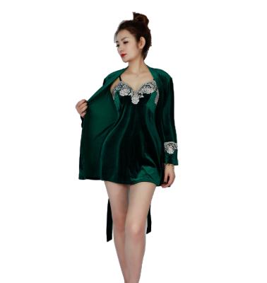 China EING C0027 New Design Breathable Velvet Fabric Lace Design A Variety Of Wear Pajamas Sets for sale