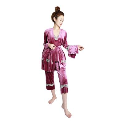 China Red velvet fabric lace design EING C0026 breathable new design a variety of wear pajamas gallus pajamas for sale