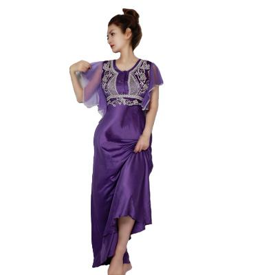 China EING C0037 New Design Breathable Mesh Sleeve Net Fabric Embroidered Chemical Fiber Colorful Lace Long Skirt Nightgown Evening Dress for sale