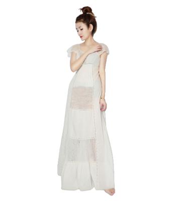 China EING C0051 New Design Cotton Fabric Lace Hollow Back Breathable Sheer Long Nightgown for sale