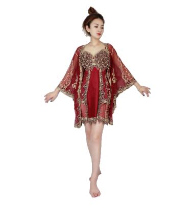 China EING C0052 New Design Breathable Mesh Fabric Embroidery Lace Skirt And Coat Nightgown Hanging Sets New for sale