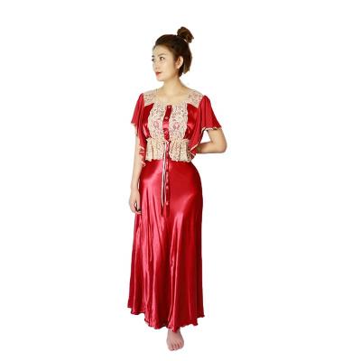 China EING C0003 New Balanced Breathable Design Dress Red Evening Dress With Lace And Wide Buttons Long Nightgown for sale