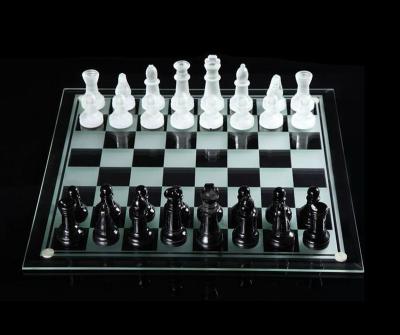 China Toy Black Frosted Glass Chess Educational Set with Mirror Board for sale