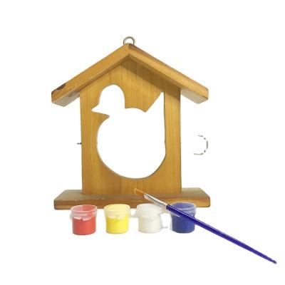 China Viable Wooden Bird House Outdoor Shape Bird Paint Your Own Series Item With Paints And Brush for sale