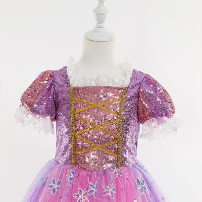 China Cartoon Halloween Frontier Cosplay New Dress Up Princess Sequins Costume For Girls Princess Dress Fairy Rapunzel Cosplay Birthday Party for sale