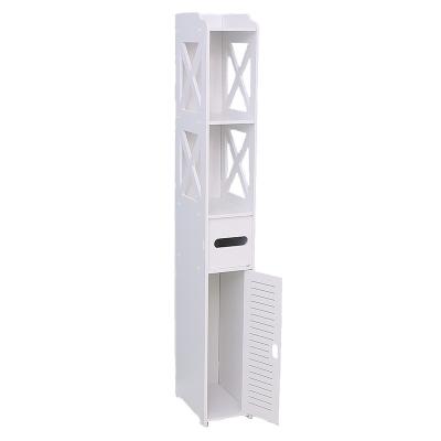 China Morden White Cheap Large Free Standing Floor Space Saving Waterproof Bathroom Closet Storage Cabinet For Washroom for sale