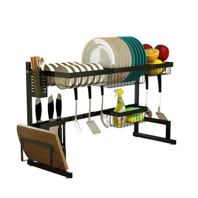 China Stocked 2 Tier Over The Kitchen Black Sink Shelf Over The Sink Drying Rack Rack Organizer Over The Sink Metal Shelf for sale