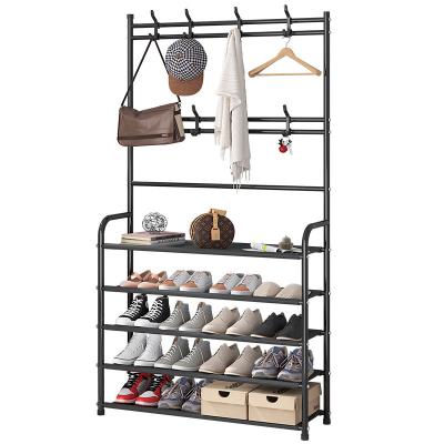 China Morden Deluxe Entryway Coat Shoe Rack, 3-in-1 Hall Tree, 5-Tier Storage Shelves with 16 Hooks Assemble Hallway Shoe Coat Rack for sale