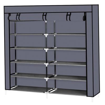 China 12 Layers Modern DIY Assembly Large Capacity Space Saving Double Side Shoe Rack Plastic Shoe Organizer With Cover In Aisle for sale