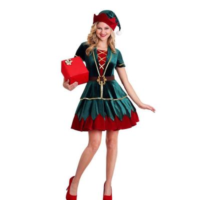 China Green men and women couples Christmas costume Christmas stage cosplay costumes Christmas party Christmas fancy dress costume for sale