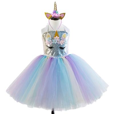 China Breathable Christmas Party Tutu Dresses Girls Ball Gowns Dresses Design Unicorn Sequin Kids Dress Party for sale