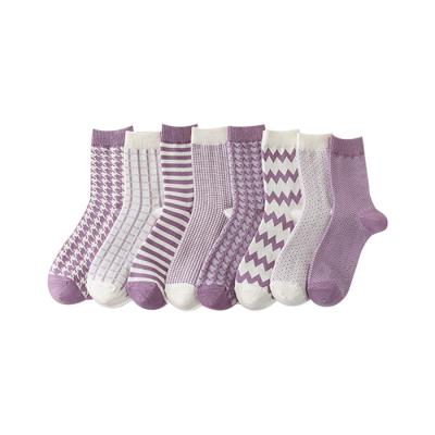 China Antibacterial purple jars women's tube socks and autumn women's stripe plaid central statistics spring day literary department winter stockings beautiful thousan for sale