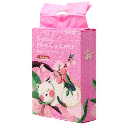 China Cats MiaoXiaoWang 6L 2.4KG 2.0mm Pink Honey Peach Flavor Clumping Flushable Tofu Cat Sand Cat Litter for sale