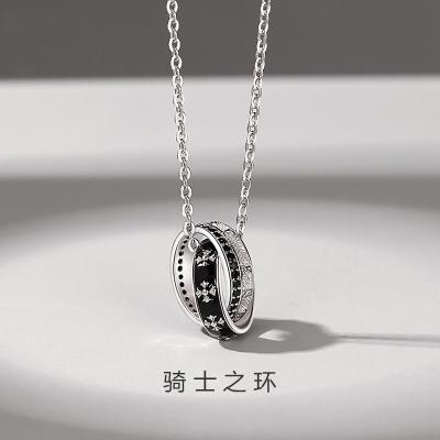 China Double Single Ring Versatile Item Jewelry Trendy Ring Pendant Retro Letter Boys Necklace New Knight Pendant Necklace for sale