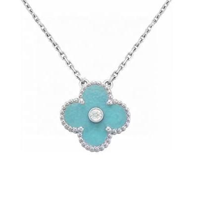 China Factory Wholesale 2022 New Christmas Women's Jewelry 925 Silver Clover Pendants Classic Sapphire Necklace Women's Gift High Quality Clover for sale