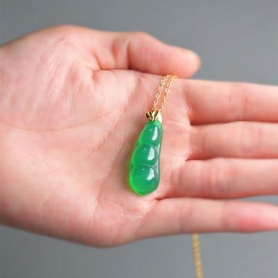 China The King Pendant Green String Beans Jade Pith Pendant Sunshine Green Jade Beans Necklace Chain natural green chalcedony necklace chain ice for sale