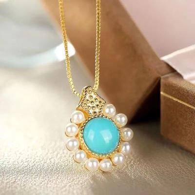 China Princess Style Natural Sleeping Beauty Turquoise Pendant Chain Retro Elegant Women's Dangling Jewelry for sale