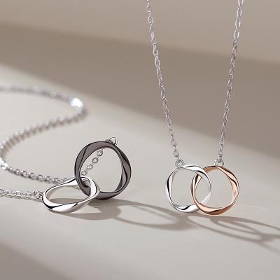 China Soft Plain Ring Pendant Pair of Sterling Silver Mobius Double Ring Necklace Lover Necklace Fashion Simple Creative Chain Female Pendant Necklace for sale