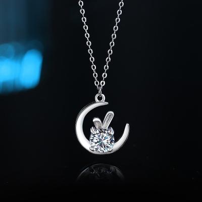 China S925 Sterling Silver Net Red New from Mosan Diamond Necklace Women Moon Rabbit Pendant Necklace 1 Carat Sweater Chain Pendant for sale