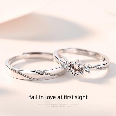 China Lovers ring new S925 couples silver ring in pairs of Japanese and Korean simple imitation Diamond Ring Wedding Anniversary Valentine's Day gift for sale