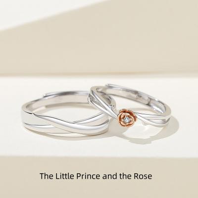 China Lovers Ring Original Little Prince Rose Couple Ring S925 Silver Mobius Cross Ring Floral Zircon Ring for sale