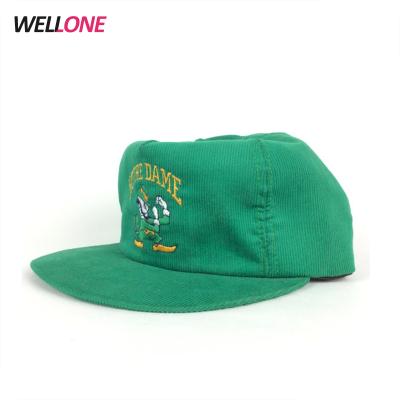 China Commoners Flat Brim Fashion Embroidery Green 5 Panel Unconstructed Custom Logo Corduroy Blank Hat for sale