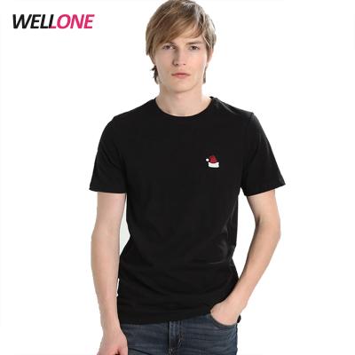 China Black 100% Cotton Round Neck Embroidery Custom Design Men's Round Neck Anti-pilling Anti-pilling T-shirt Full Package Clothing Manufacturers for sale