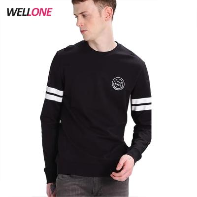 China High Quality Crewneck 100% French Cotton Anti-Pilling Silk Screen Print Stripes Color Sleeve Stripes Custom Men's Casual Sweater for sale