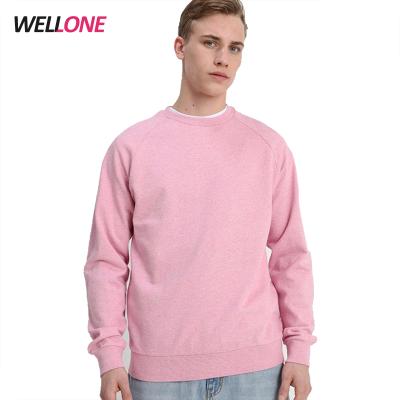 China Wellone crewneck 80% cotton 20% polyester 350gsm Terry design print custom men's anti-pilling raglan sweatshirt french pink tagless for sale