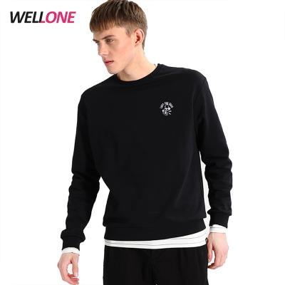 China Wholesale Black Embroidery 100% cotton terry cotton crewneck anti-pilling crewneck sweatshirt men custom made simple high quality french logo for sale