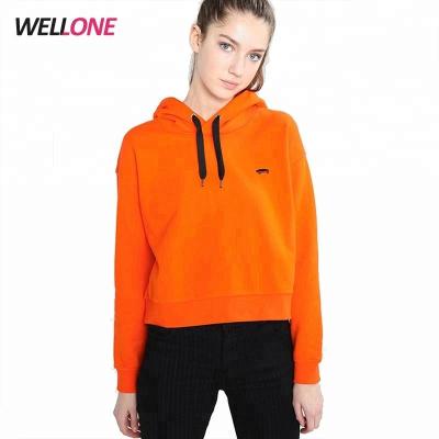 China Custom Embroidery Logo Winter Fleece Orange 60% Cotton 40% Polyester Anti-pilling Women Cropped Hoodie for sale