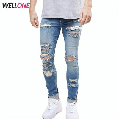 China China Breathable 98% Cotton2% Elastane Factory Washed Super Skinny Stretch Fit Denim Blue Mens Ripped Jeans for sale