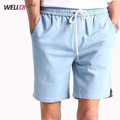 China Guangzhou Factory Anti-wrinkle White Light Blue Plain Men Cotton/Polyester OEM Drawstring High Quality Canvas Shorts for sale