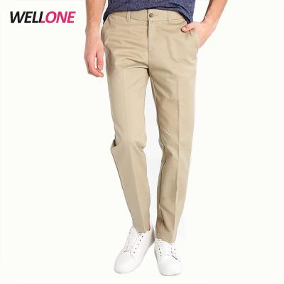 China Cotton Twill Logo Embroidery White Wellone Anti-pilling Twill Trousers Khaki Pants Custom Made Simple Casual Cheap Pockets Men for sale