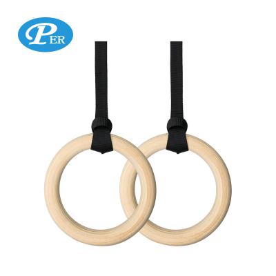 China Portable Wooden Gymnastic Rings Equipment Body Building Gym Fitness Rings High Strength for sale