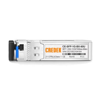 China TX1310 RX1550 60KM LC Module WDM SFP Simplex Left Fiber Optic FTTX FTTB FTTH 1.25G BiDi SFP Transceivers SMF Used For Juniper Switch for sale