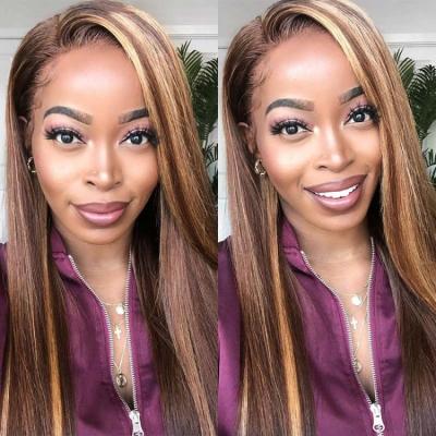 China High Quality Brazilian Body Wave Human Hair Wigs For Women Hightlight 4/27 Lace Front Silky Straight Virgin Hair HD Transparent Wig for sale