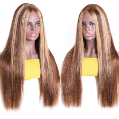 China Body Wave Wholesale Highlighted Straight 4x4 Lace Closure Wig 1B/27 Color Pre Plucked Brazilian Ombre Hair Bob Wig 150% Density for sale