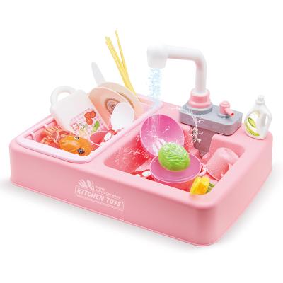 China Kid Role Play Plastic Cookhouse Electronic Kitchen Toys for Girl with Faucet Recycling Water Dishwasher for sale