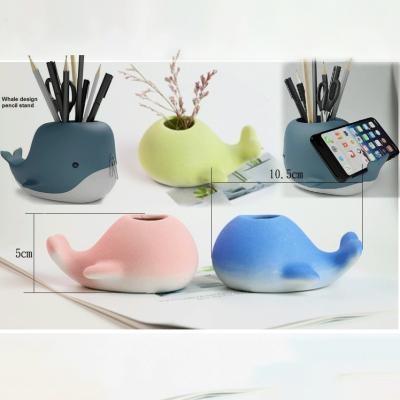 China Fashion\Comfortable\Durable Plastic Dolphin Pen Holder Shaped Ceramic Flowerpot Storage Whale Mobile Phone Pencil Desktop Storage Container for sale