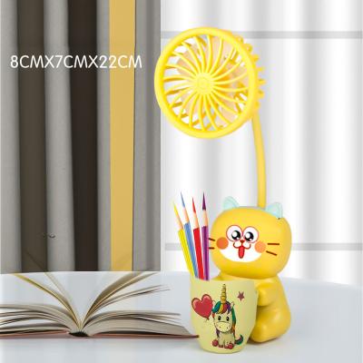 China Cartoon Kitty Student Cooling Mini Small Electric Fan With Storage 3 Speed ​​Usb Desk Fan Chargeable Airflow Fan With Pen Holder for sale